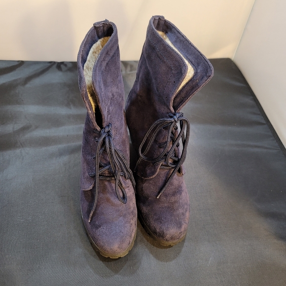 NAUTICA SUEDE WEDGE FAUX FUR INSOLE WOMENS LACE UP BOOTIE - Picture 13 of 15